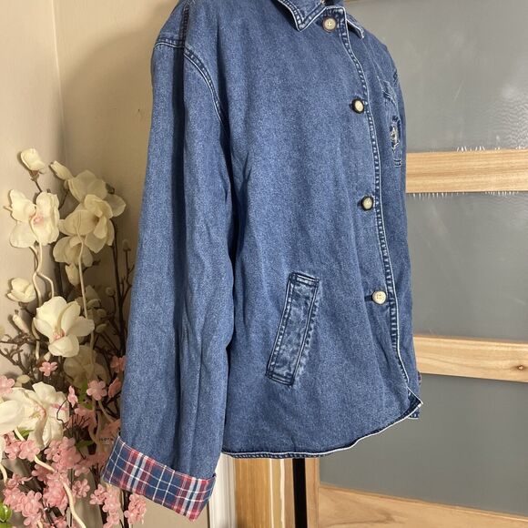 Vintage US Polo Association Women's Denim Jean Chore Barn Jacket X-Large Flannel - Picture 4 of 8